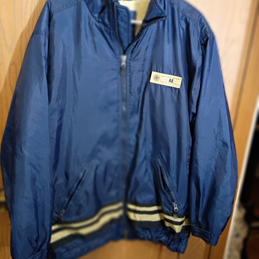 Blue Windbreaker Jacket with Stripes
